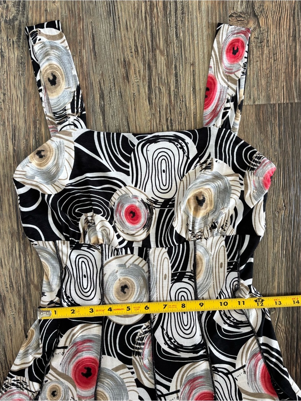 Y2K Bali Sleeveless Midi Dress Size 6 Black White Red Multi Abstract Whimsigoth - Picture 7 of 10